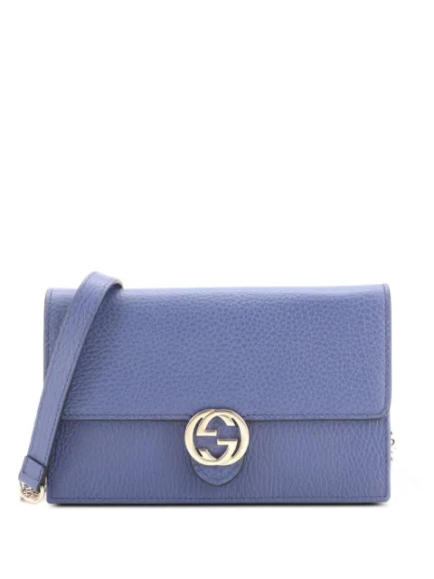 Gucci Pre-Owned Interlocking Wallet on Chain Leather crossbody bag Blue AFCRRWIQP1KT78D8