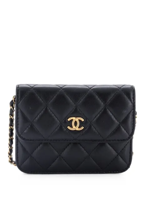 CHANEL Pre-Owned Pearl Crush Flap Clutch with Chain Quilted Lambskin Mini crossbody bag Black 9E2U6EJDEKFAOX7G