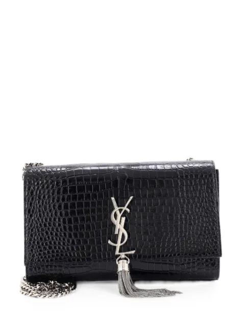 Saint Laurent Pre-Owned Classic Monogram Tassel Crocodile Embossed Leather Medium crossbody bag Black 4LHCP4CYDX9B8HIL