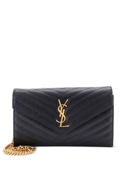 Saint Laurent Pre-Owned Classic Monogram Wallet on Chain Matelasse Chevron Leather Medium crossbody bag Black YAPDAMOL1SCNB788