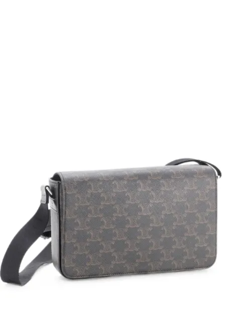 Celine Pre-Owned Flap Messenger Bag Triomphe Coated Canvas Medium crossbody bag Black LFK5TMJF9LV7VLM0
