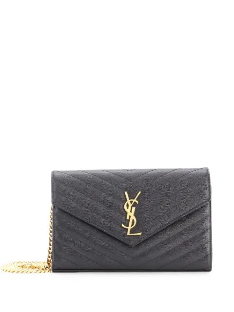 Saint Laurent Pre-Owned Classic Monogram Wallet on Chain Matelasse Chevron Leather Medium crossbody bag Black 7F97F23XNR35SMVN