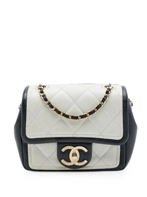 CHANEL Pre-Owned 2014 Mini Square Calfskin Graphic Flap crossbody bag Black Z4O11HRTRJMT5JQN