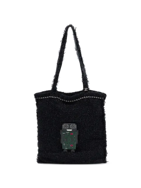 CHANEL Pre-Owned 2017-2018 Large Resin Embellished Tweed Robot Shopping tote bag Black VBBNWFU86NYNMMHX