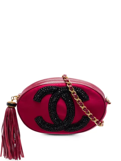 CHANEL Pre-Owned 1989-1991 CC Embellished Suede Tassel Oval crossbody bag Red DQHCEZH9MK6U2KKH