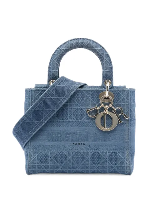 Christian Dior Pre-Owned 2020 Medium Embroidered Canvas Cannage Lady D Lite satchel Blue BJRNZ7D30LTQ9SOP