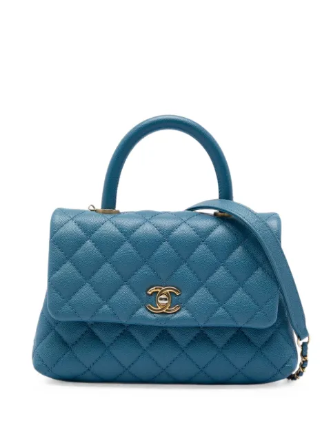 CHANEL Pre-Owned 2018 Mini Caviar Coco Top Handle Bag satchel Blue Y3EQ8H09UM7TGS97