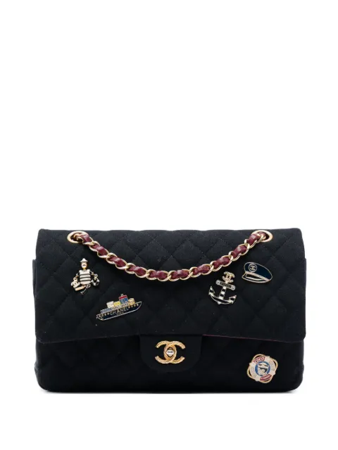 CHANEL Pre-Owned 2018-2019 Paris Hamburg Medium Classic Jersey Coco Sailor Charms Double Flap shoulder bag Black JC7IUKBAYOIMDY97