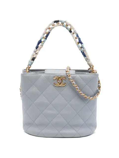 CHANEL Pre-Owned 2019 CC Quilted Caviar Chain Scarf Handle bucket bag Grey K16BTIFMZ5B472V4