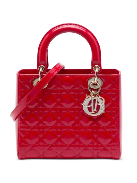 Christian Dior Pre-Owned 2015 Medium Patent Cannage Lady Dior satchel Red 951Q6UB6HXKAL56L