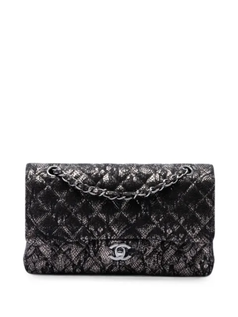 CHANEL Pre-Owned 2009-2010 Medium Classic Metallic Goatskin and Lace Double Flap shoulder bag Black 1PZ8YHAN7J0H6XP1