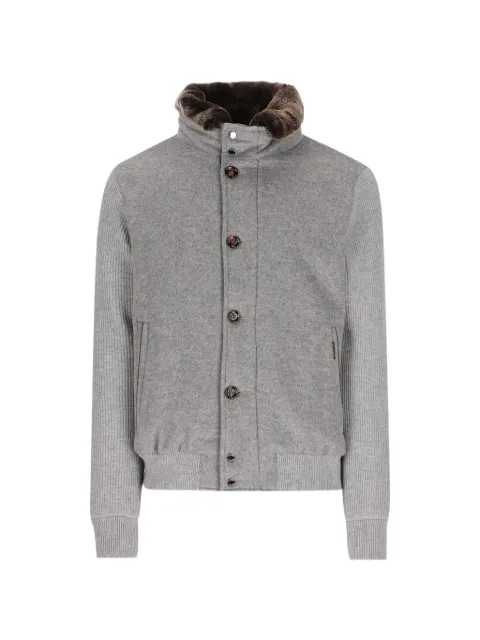 Moorer ribbed-knit sleeve fur-collar jacket Grey MOUGI101186U0020