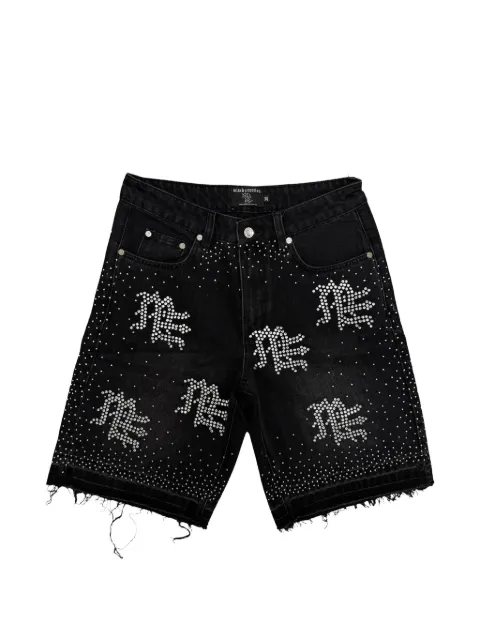 Mixed Emotion rhinestone-embellished frayed denim shorts Black MIXE072