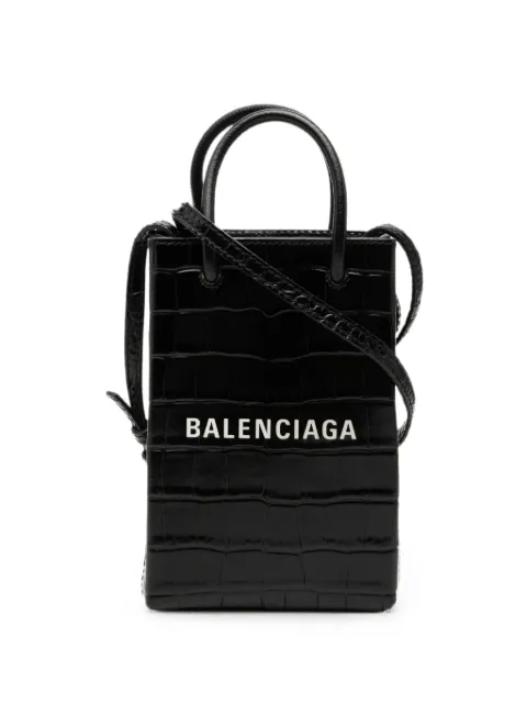 Balenciaga Pre-Owned 2020 Mini Croc Embossed Leather Shopping Phone Holder satchel Black Q8RAZGJH2COYF3KM