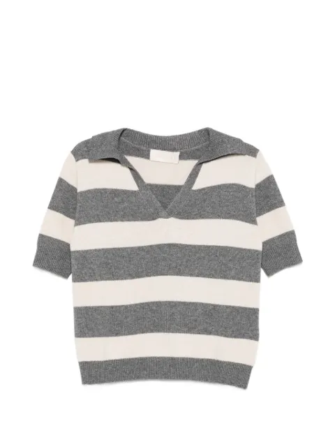 I BLUES striped short-sleeve polo top Grey IBLUGOLA