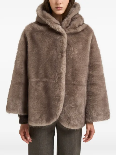 BULLY hooded shearling coat Neutrals 7363V05TAUPE