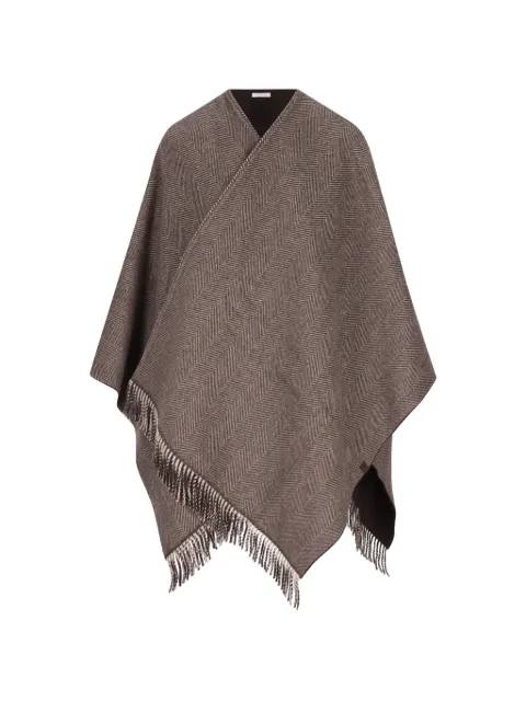 Brunello Cucinelli herringbone fringe-trim poncho Brown MSCDAGP09CX945