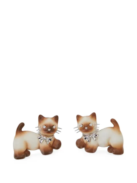 YVMIN cat-motif crystal-embellished hair clips Brown 2661000NLRBRW