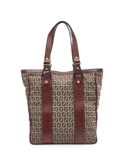 Fendi Pre-Owned 2000-2010 Leather Trimmed Zucchino Canvas tote bag Neutrals J6Y6RHJYO6HEL6GG