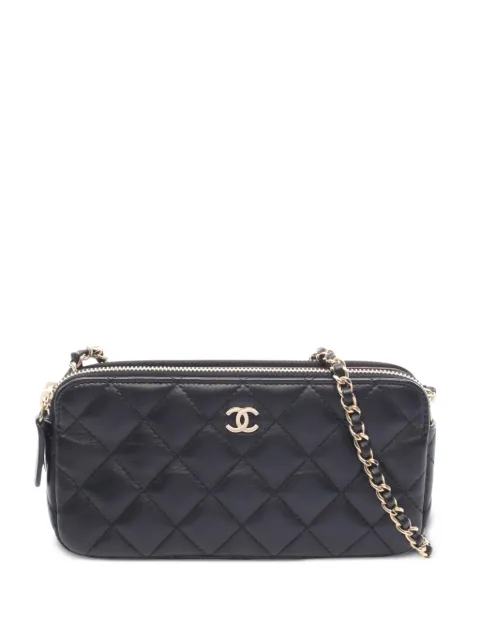 CHANEL Pre-Owned 2016-2017 CC Quilted Lambskin Double Zip Clutch With Chain crossbody bag Black 4D767R7WYEVLJN8A