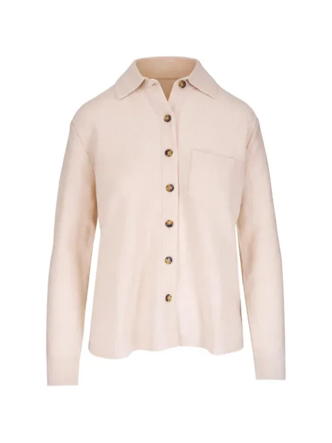 Kinross Cashmere button-up patch-pocket overshirt Neutrals LFSC6327SND
