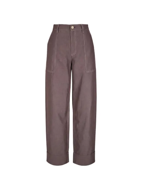 Lafayette 148 contrast-stitch turned-up trousers Brown MPE96R2F03806