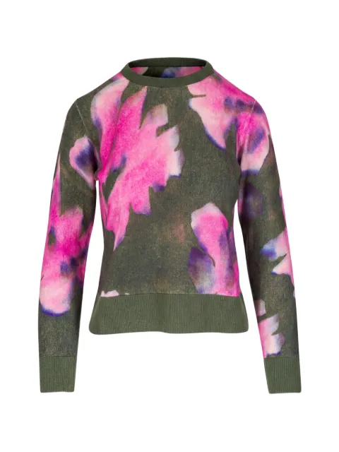 Kinross Cashmere floral-print crew-neck sweater Green LFSC6192