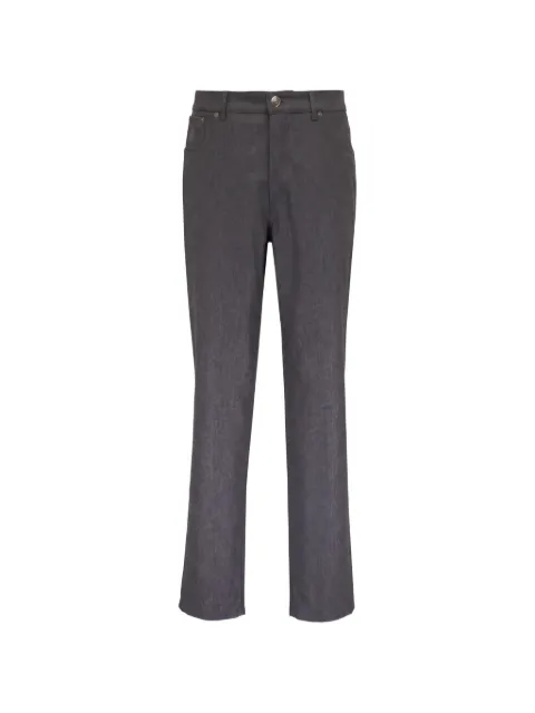 Brunello Cucinelli logo-patch straight-leg wool trousers Grey M038PI1780C004