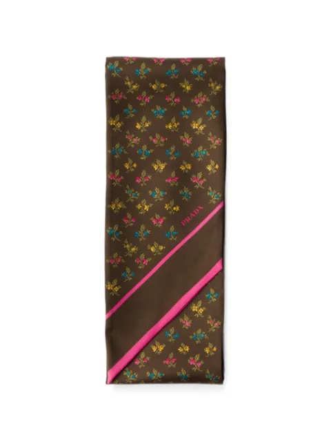 Prada printed silk twill skinny scarf Brown 1FF0722ZQI