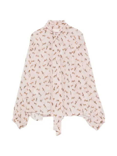 I BLUES pussy-bow-collar animal-print blouse Pink IBLSECOLO