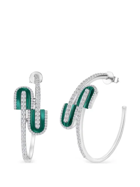 U LOS ANGELES U diamond and malachite hoop earrings Silver 173240