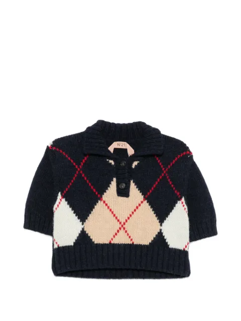 Nº21 argyle-knit cropped sweater Blue A0097112
