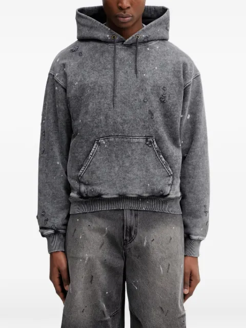 BEAMS distressed paint-splatter hoodie Grey 11132240139