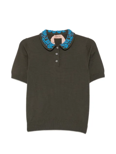 Nº21 embroidered-collar polo shirt Green 26IN2M0A03890045791