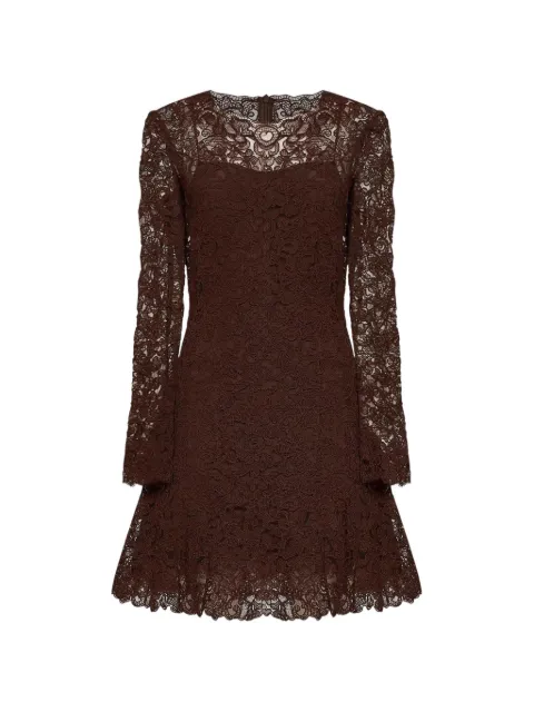 Ermanno Scervino long-sleeved scalloped lace A-line mini dress Brown D492Q329CSEXQ