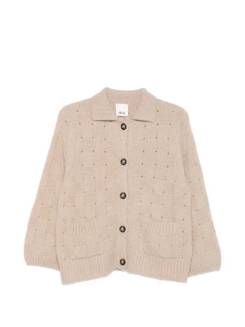 Allude check-knit button-up cardigan Neutrals 26577020