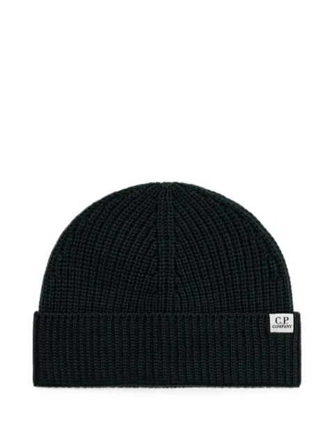 C.P. Company ribbed-knit logo-patch beanie hat Green 21CMAC137A005509A697