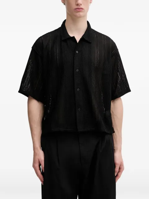 BEAMS open-knit striped shirt Black 11011668147