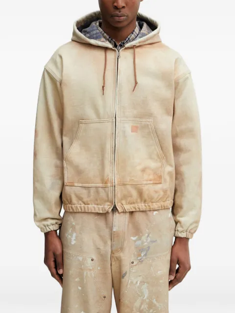 BEAMS faded-effect zip-up hoodie Neutrals 11184092147