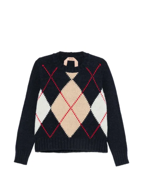 Nº21 argyle knit sweater Blue 26IN2M0A0087112
