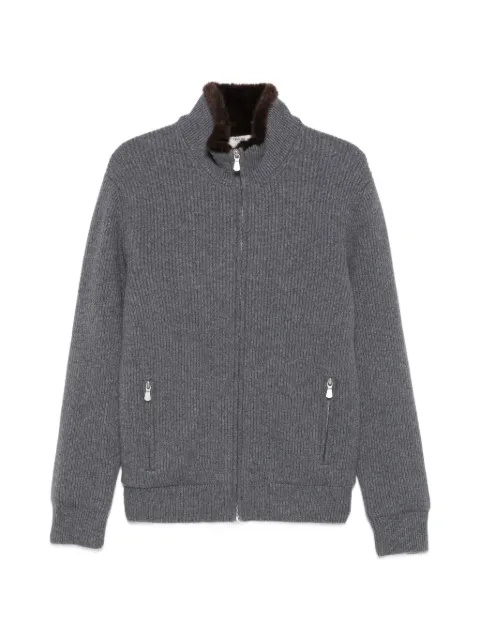 Barba fur-trim ribbed-knit jacket Grey 700090403