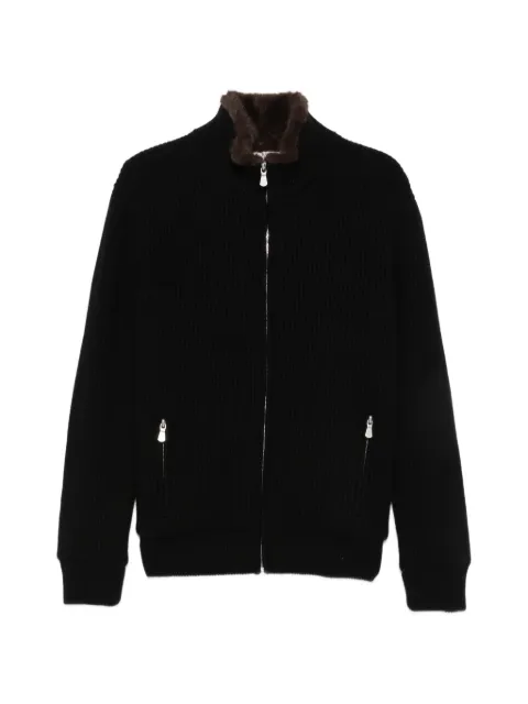 Barba ribbed-knit faux-fur-trim jacket Black 700090403