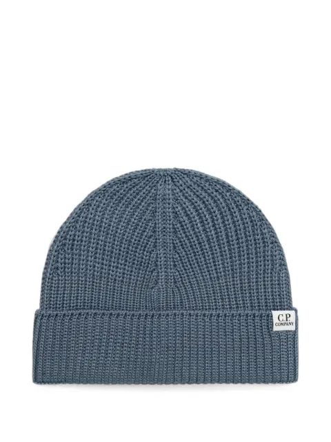 C.P. Company logo-patch ribbed-knit beanie hat Blue 21CMAC137A005509A871