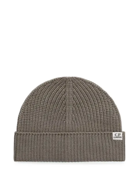 C.P. Company logo-patch ribbed beanie hat Neutrals 21CMAC137A005509A