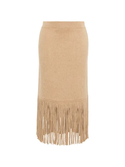 Cara Cara Delphi fringe-trimmed midi skirt Neutrals 9702CML