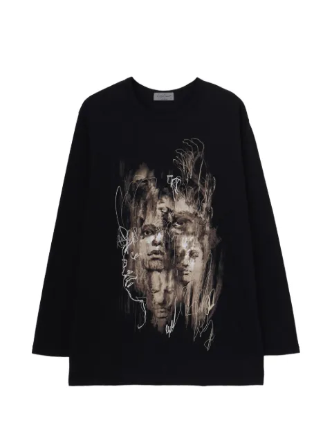 Yohji Yamamoto graphic-print long-sleeved T-shirt Black HWT73090