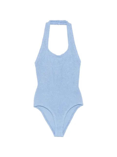 Hunza G crinkle-effect halterneck swimsuit Blue SSANDYCR