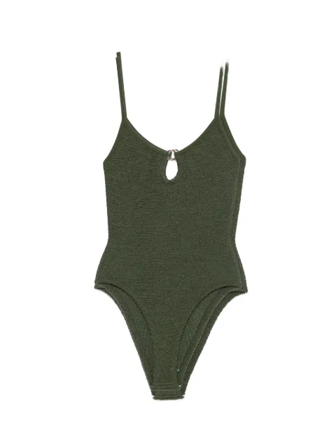 Hunza G ring-detail crinkle-effect swimsuit Green STONICR