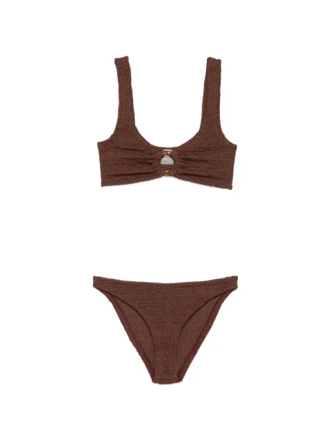Hunza G Julia crinkle-effect ring-detail bikini Brown BJULIACR