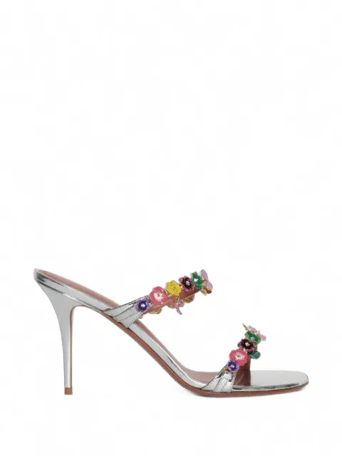 Amina Muaddi Vittoria slipper sandals silver mirror + flowers Silver 17S366411VIT